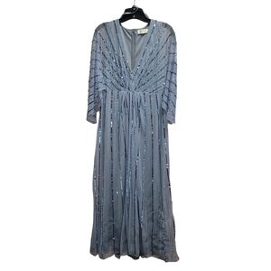 Mac Duggal Sparkling Blue Long Sleeve Dress